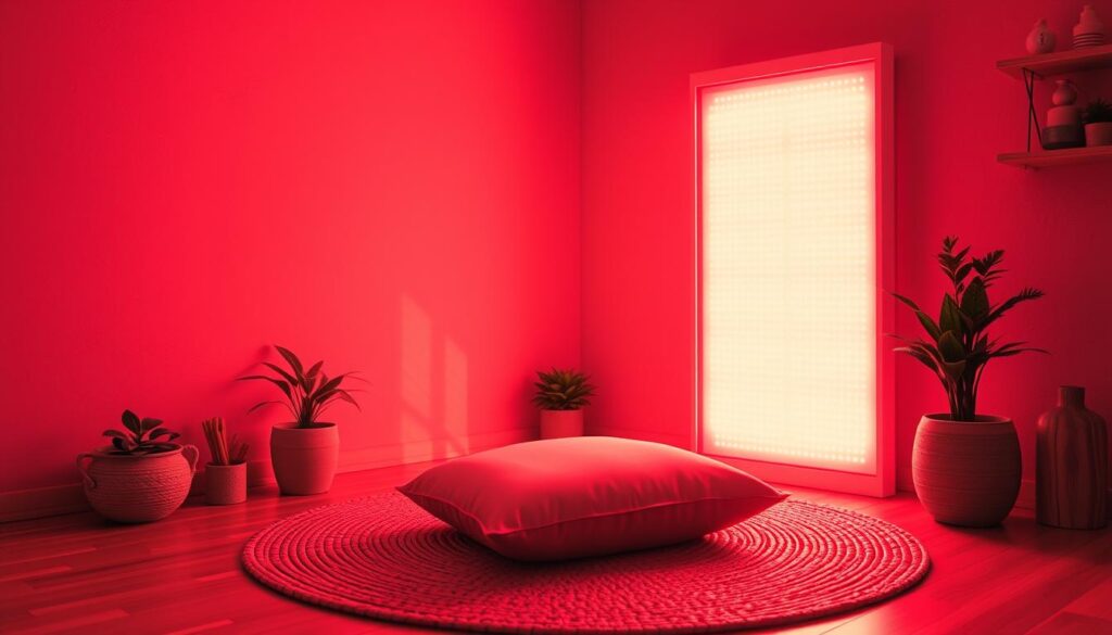meditation studio environment with red light therapy setup